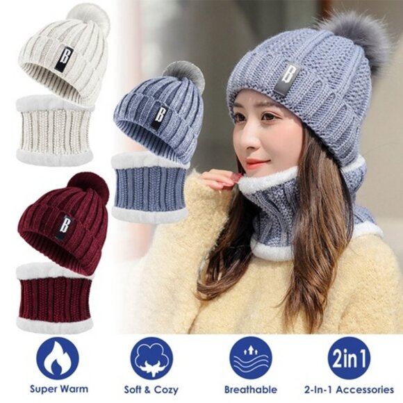 Winter Beanie Hat Scarf Set Women Warm Knitting Skull Cap Neck Warmer - Picture 6 of 6